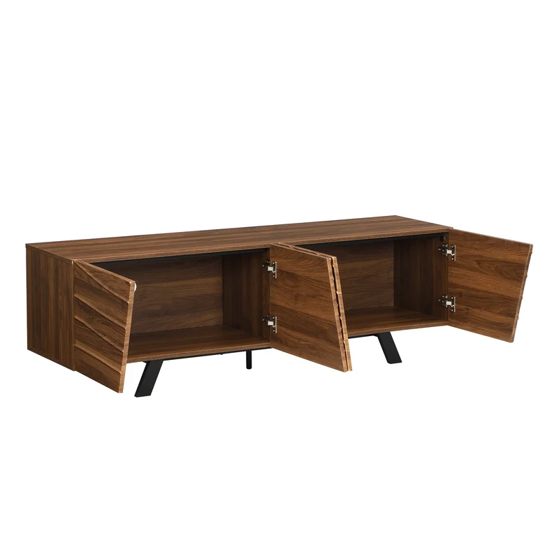 Meuble TV moderne bois noyer, pieds en fer noir 160×39×50,5 cm WHISKFERNSTEM