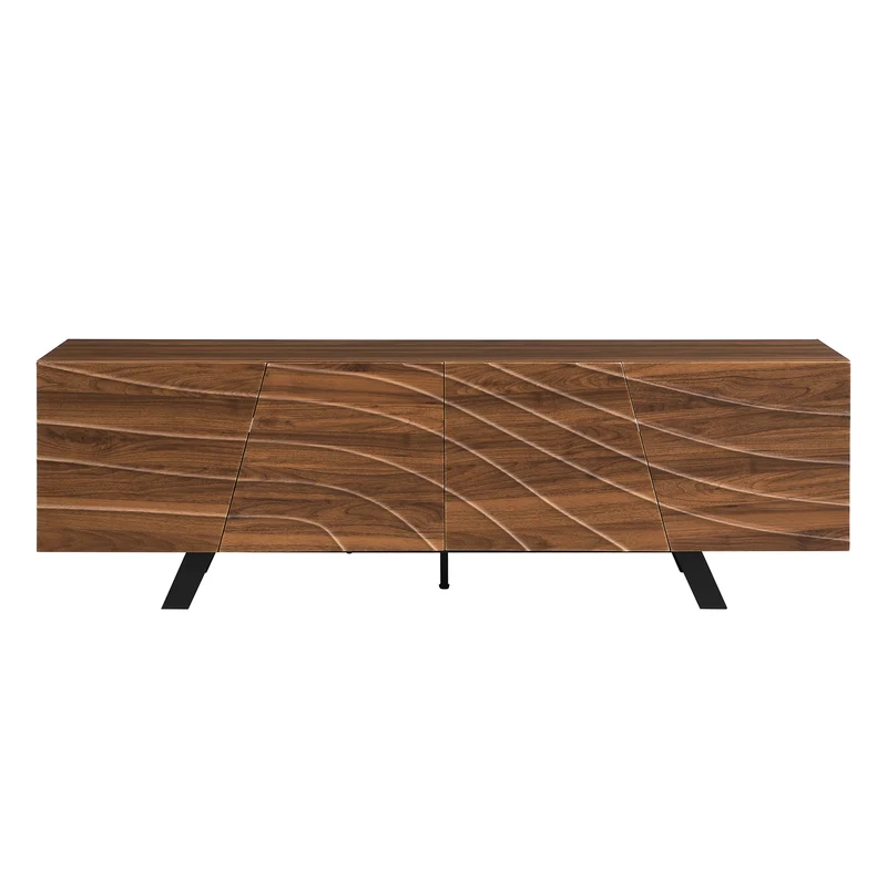 Meuble TV moderne bois noyer, pieds en fer noir 160×39×50,5 cm WHISKFERNSTEM