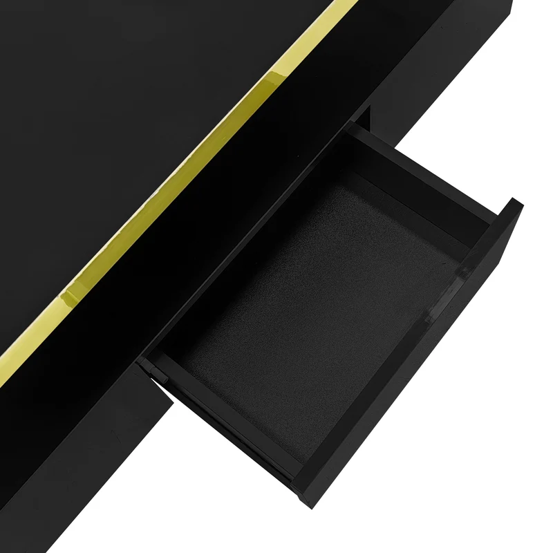 Table basse laquée noire moderne avec éclairage LED et bordure dorée 100x50x38,5cm STARDUST