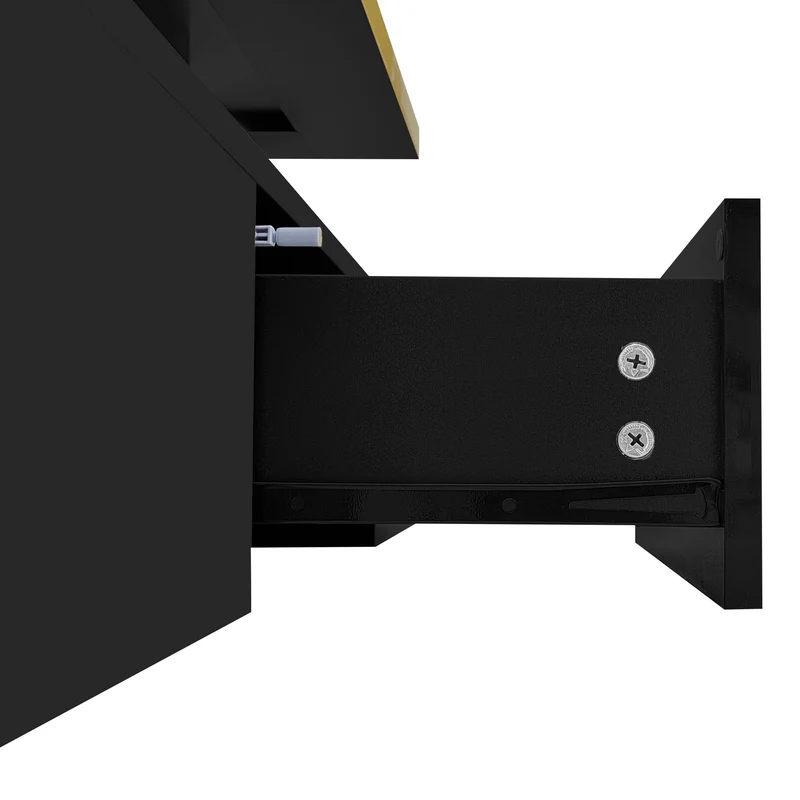Table basse laquée noire moderne avec éclairage LED et bordure dorée 100x50x38,5cm STARDUST