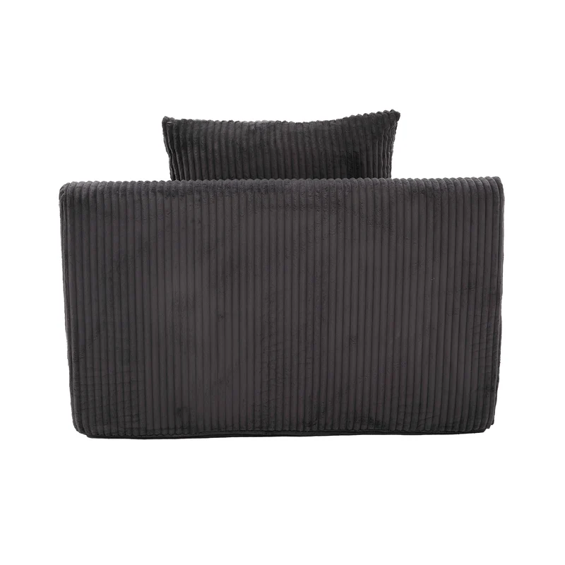 Canapé simple fauteuil XXL en velours côtelé gris, dossier profond, repose pied, coussin & poches latérales, sans montage HOTSPRINGPOOL