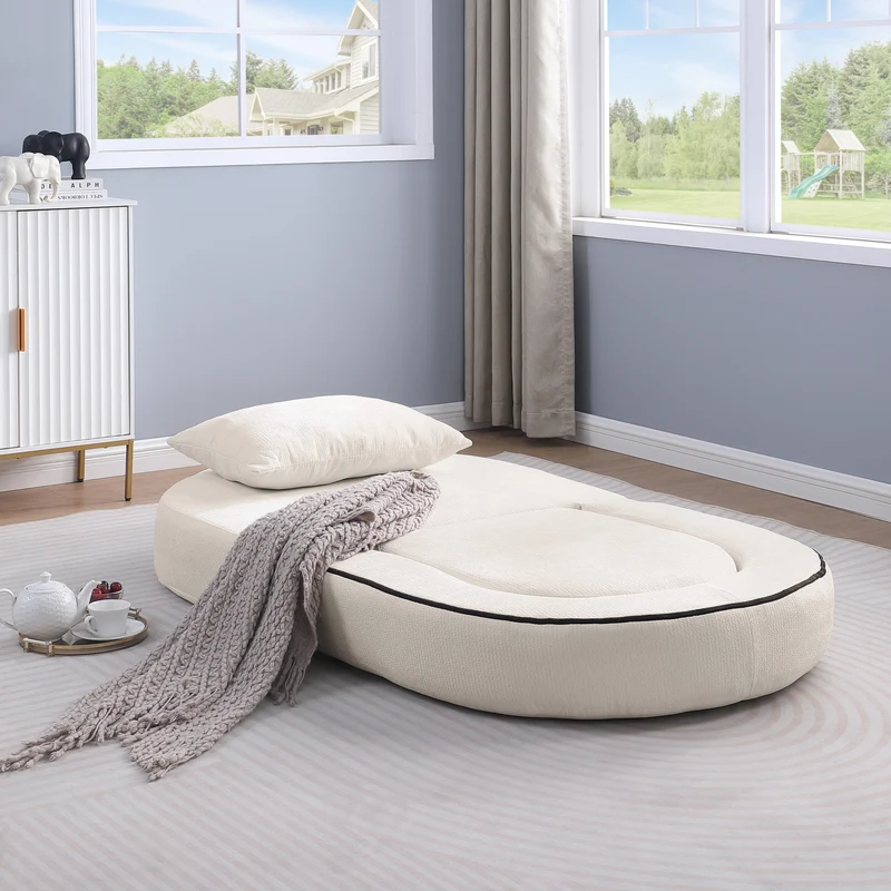 Canapé fauteuil convertible 2-en-1 matelas de sol modulable en chenille blanc avec oreiller intégré SUGARSECRET