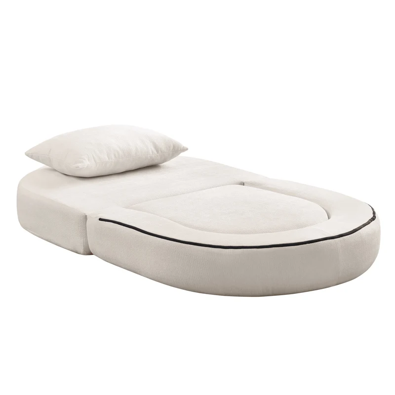 Canapé fauteuil convertible 2-en-1 matelas de sol modulable en chenille blanc avec oreiller intégré SUGARSECRET