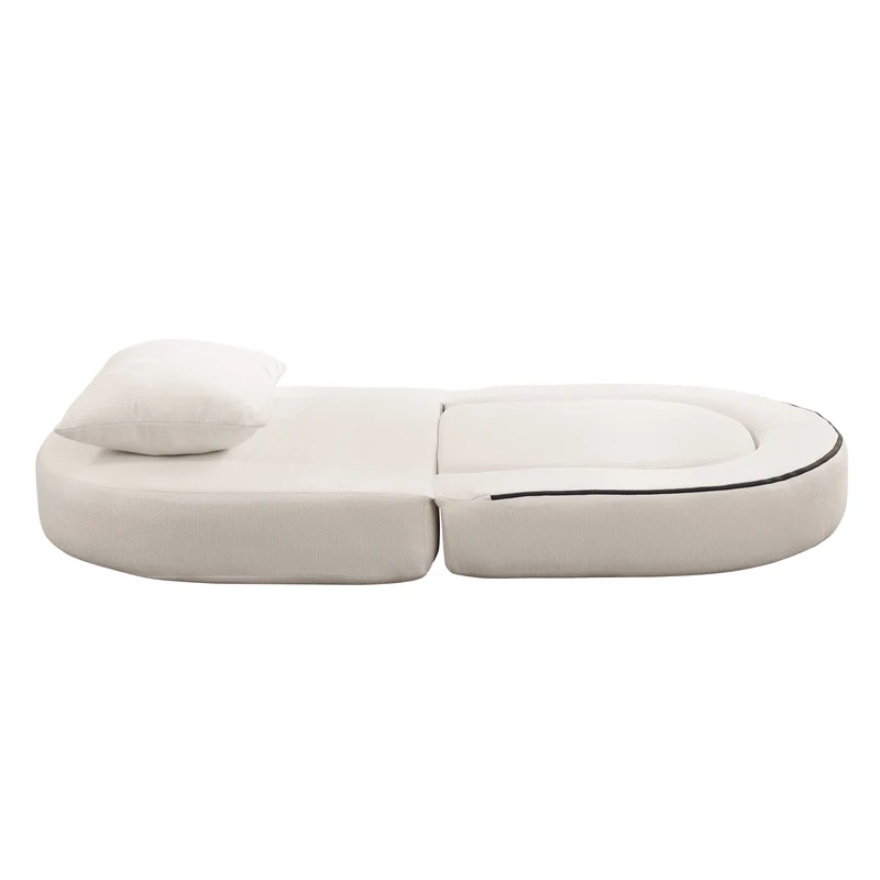 Canapé fauteuil convertible 2-en-1 matelas de sol modulable en chenille blanc avec oreiller intégré SUGARSECRET