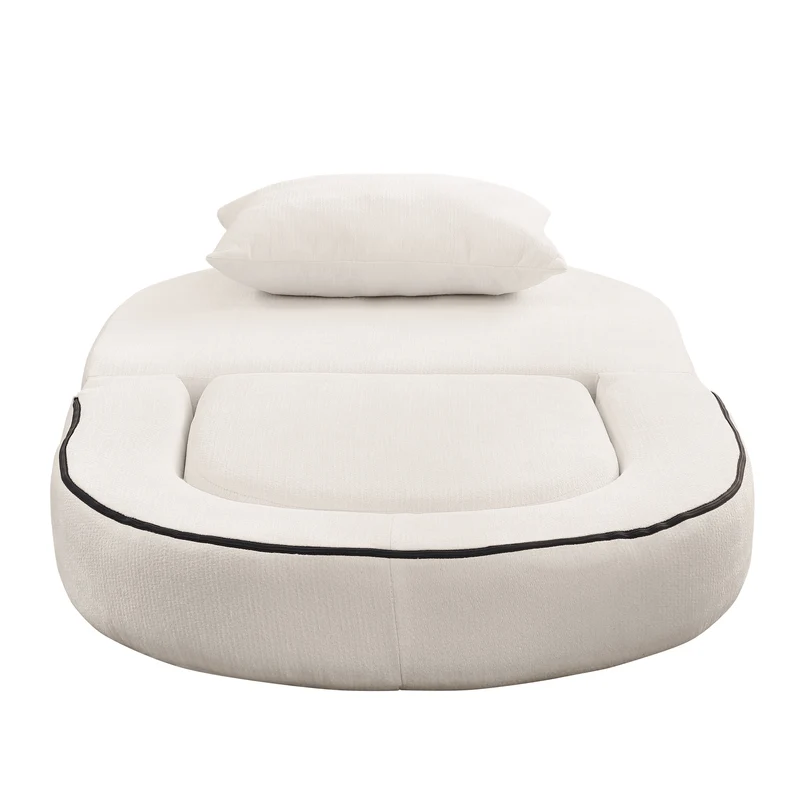 Canapé fauteuil convertible 2-en-1 matelas de sol modulable en chenille blanc avec oreiller intégré SUGARSECRET