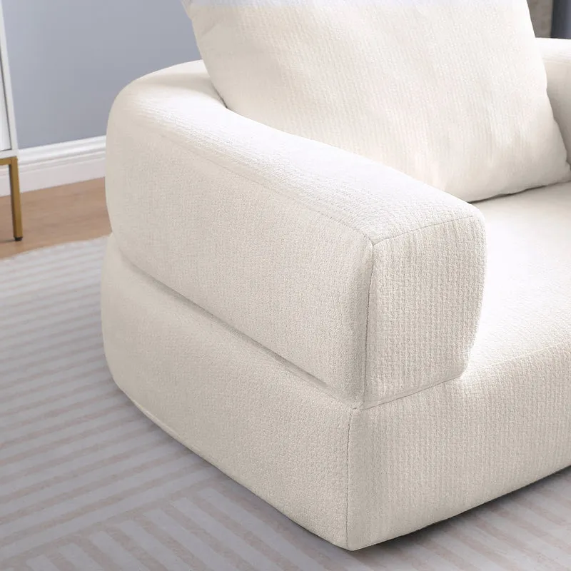 Canapé fauteuil convertible 2-en-1 matelas de sol modulable en chenille blanc avec oreiller intégré SUGARSECRET