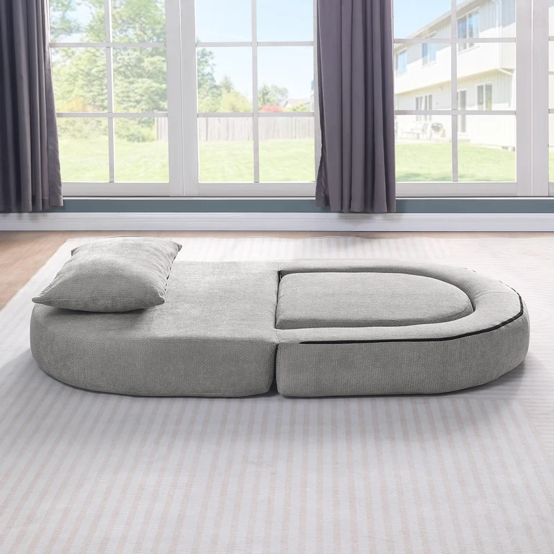 Canapé fauteuil convertible 2-en-1 matelas de sol modulable en chenille gris avec oreiller intégré SALTROAD