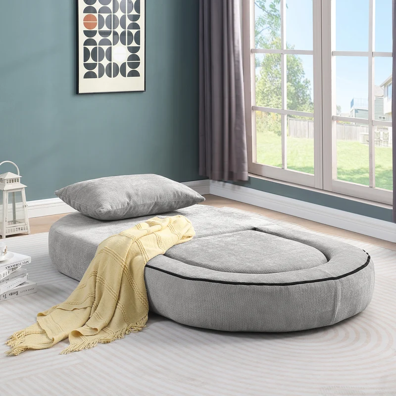 Canapé fauteuil convertible 2-en-1 matelas de sol modulable en chenille gris avec oreiller intégré SALTROAD