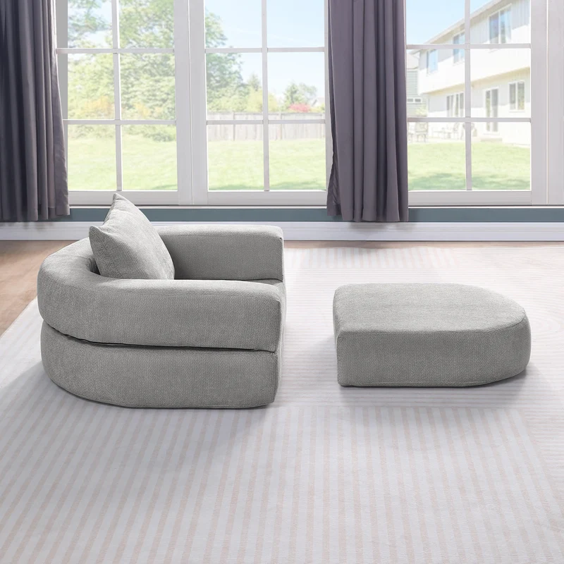 Canapé fauteuil convertible 2-en-1 matelas de sol modulable en chenille gris avec oreiller intégré SALTROAD