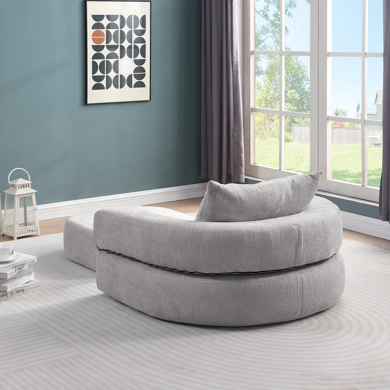 Canapé fauteuil convertible 2-en-1 matelas de sol modulable en chenille gris avec oreiller intégré SALTROAD