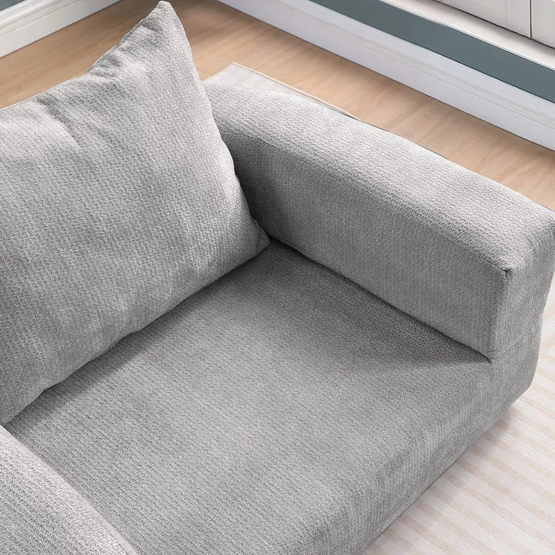Canapé fauteuil convertible 2-en-1 matelas de sol modulable en chenille gris avec oreiller intégré SALTROAD