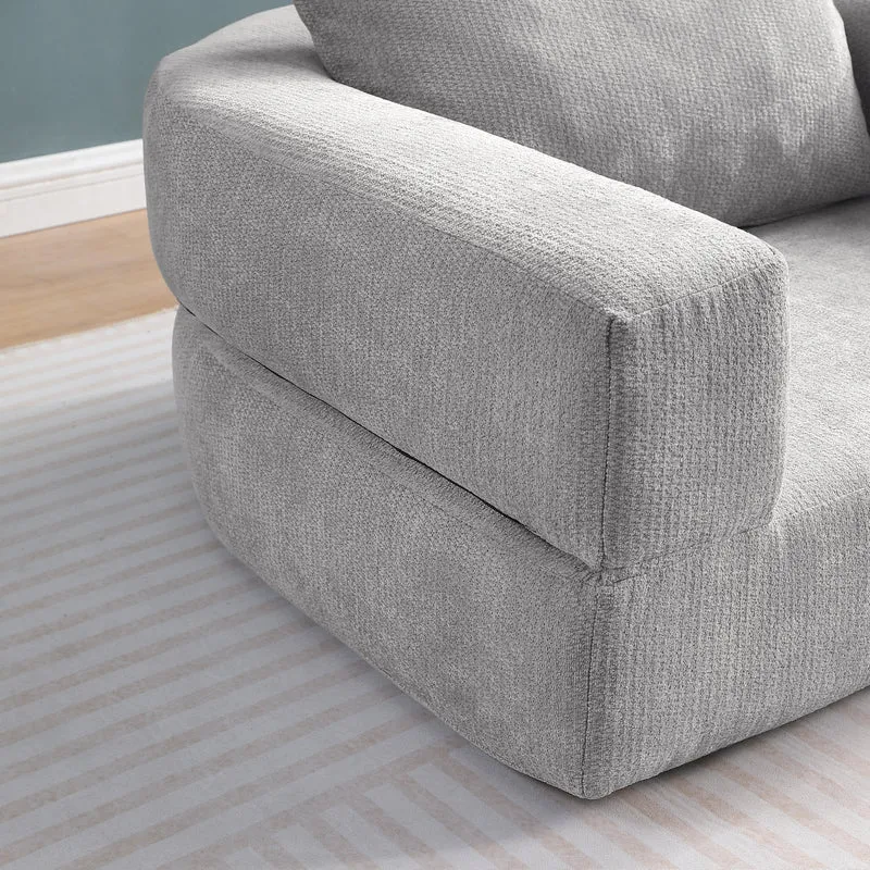 Canapé fauteuil convertible 2-en-1 matelas de sol modulable en chenille gris avec oreiller intégré SALTROAD