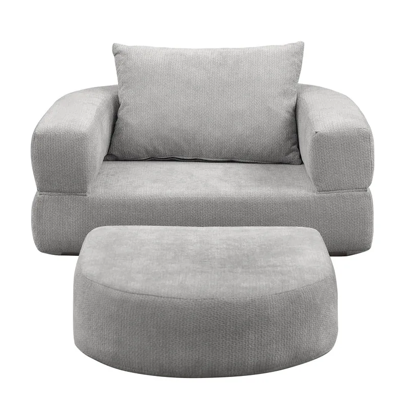 Canapé fauteuil convertible 2-en-1 matelas de sol modulable en chenille gris avec oreiller intégré SALTROAD