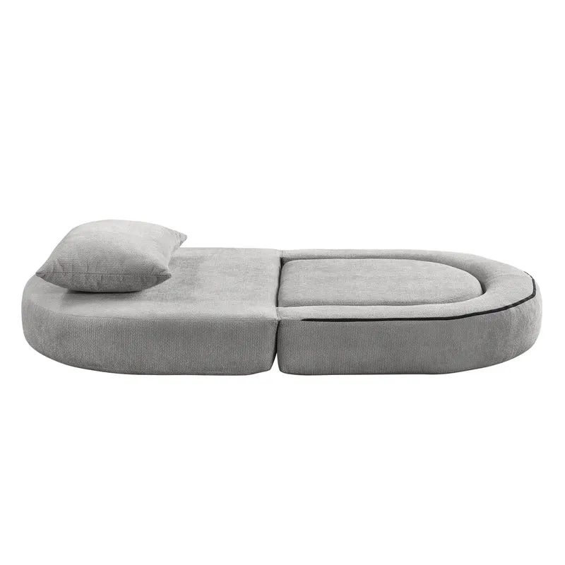 Canapé fauteuil convertible 2-en-1 matelas de sol modulable en chenille gris avec oreiller intégré SALTROAD