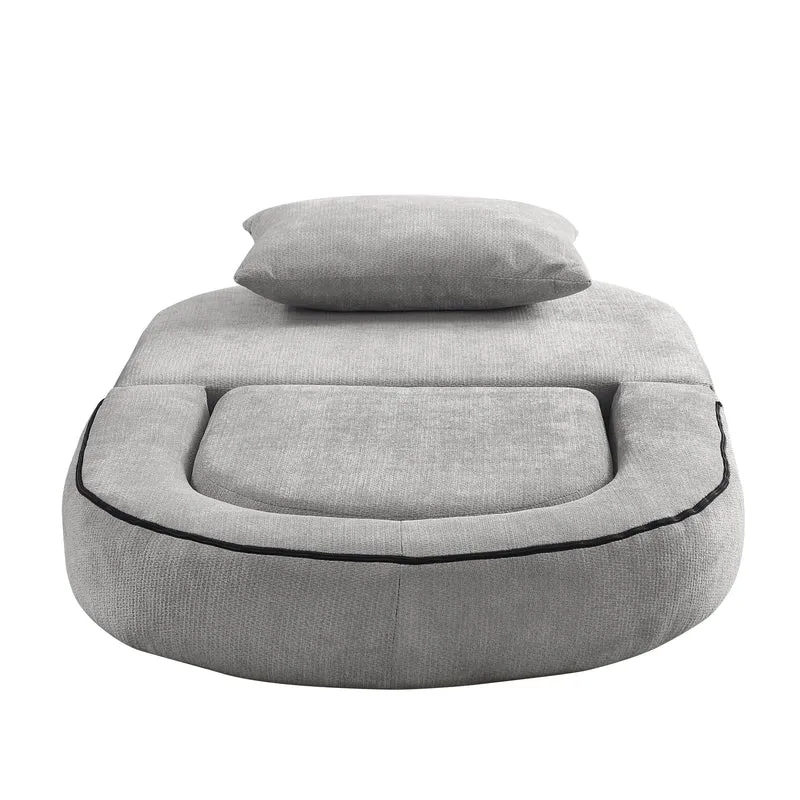 Canapé fauteuil convertible 2-en-1 matelas de sol modulable en chenille gris avec oreiller intégré SALTROAD