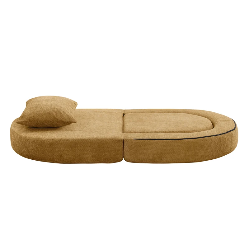 Canapé fauteuil convertible 3-en-1 matelas de sol modulable en chenille jaune avec oreiller intégré DRAGLINE