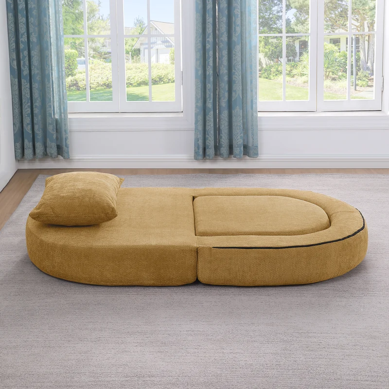 Canapé fauteuil convertible 3-en-1 matelas de sol modulable en chenille jaune avec oreiller intégré DRAGLINE