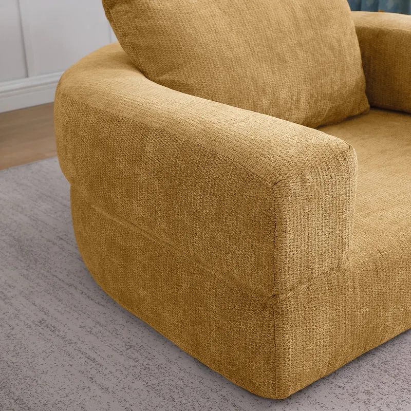 Canapé fauteuil convertible 3-en-1 matelas de sol modulable en chenille jaune avec oreiller intégré DRAGLINE