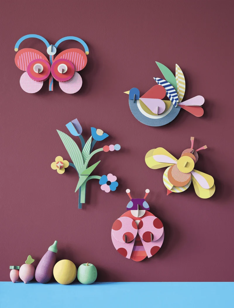 Décoration murale carton recyclé - Coccinelle rose