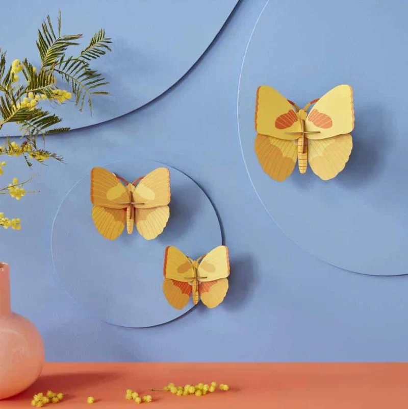Décoration murale carton recyclé - Trio papillons jaunes