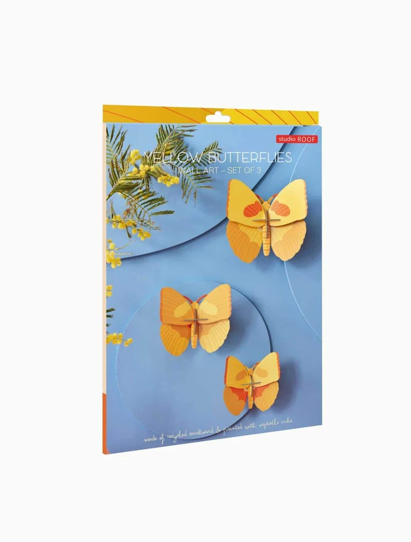 Décoration murale carton recyclé - Trio papillons jaunes