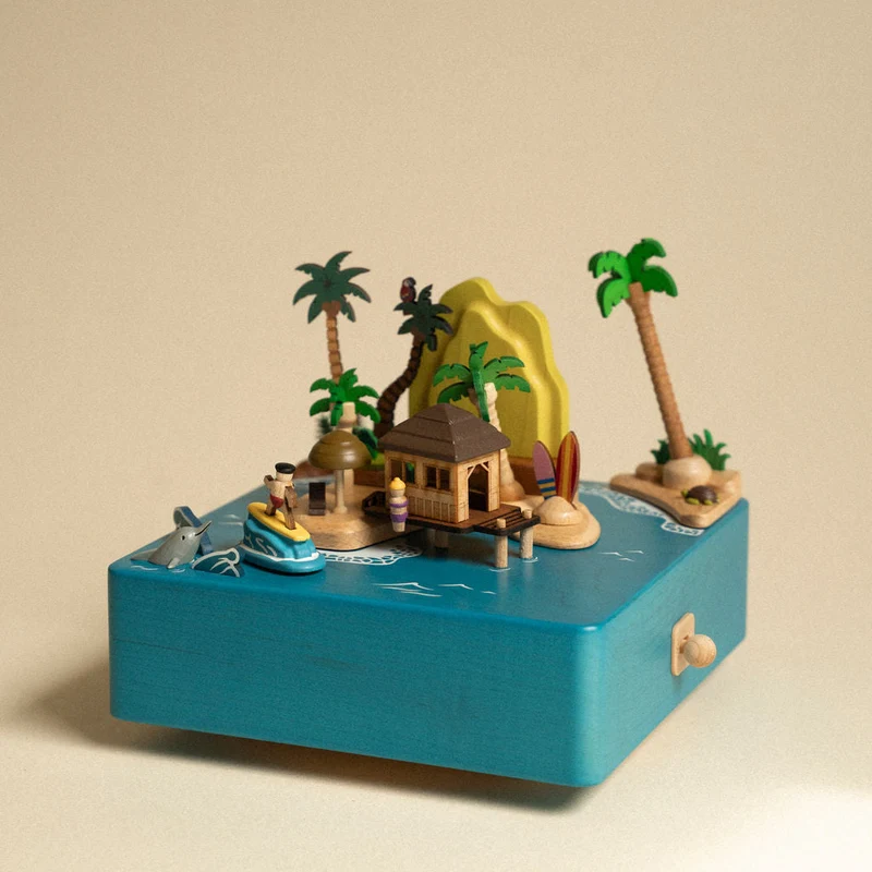 Boite musicale en bois - Île ensoleillée