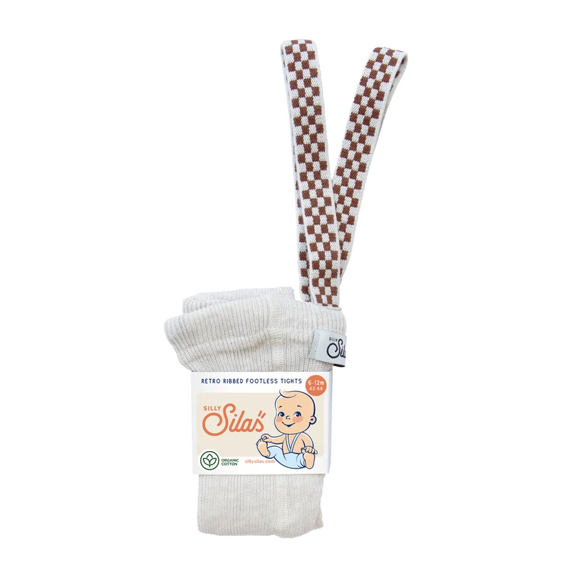 Collant à bretelles - Cream checked