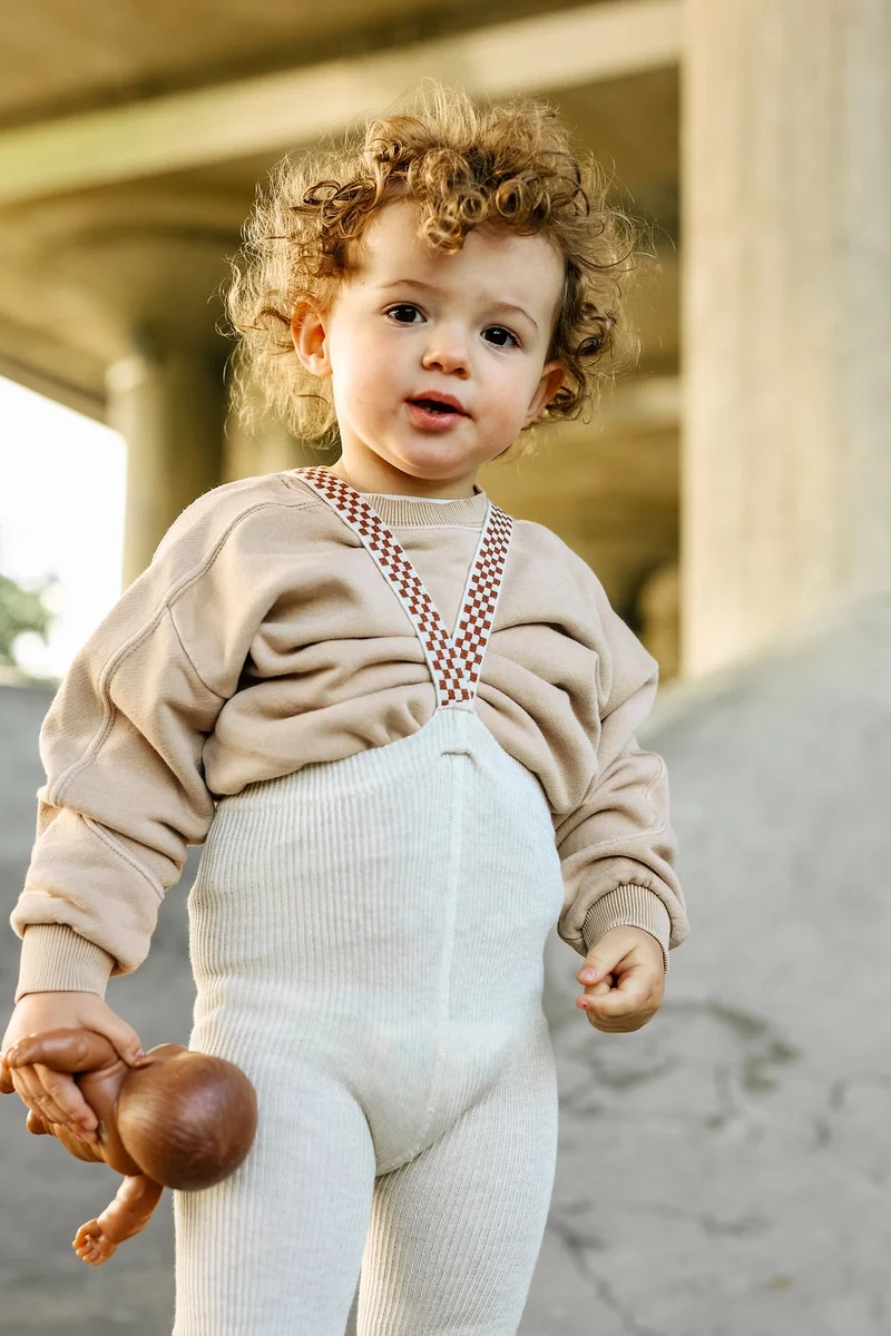 Collant à bretelles - Cream checked