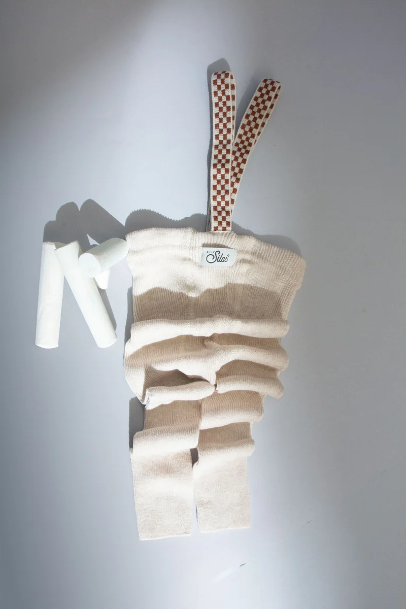 Collant à bretelles - Cream checked