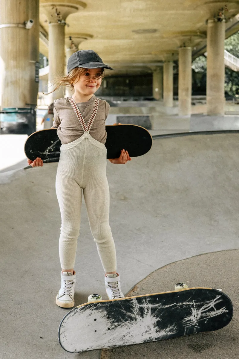 Collant à bretelles - Cream checked