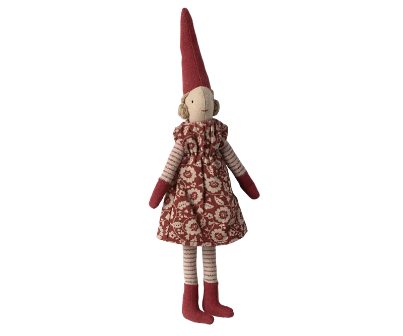 Peluche Pixie aimantée | Petite - Robe fleurie rouge