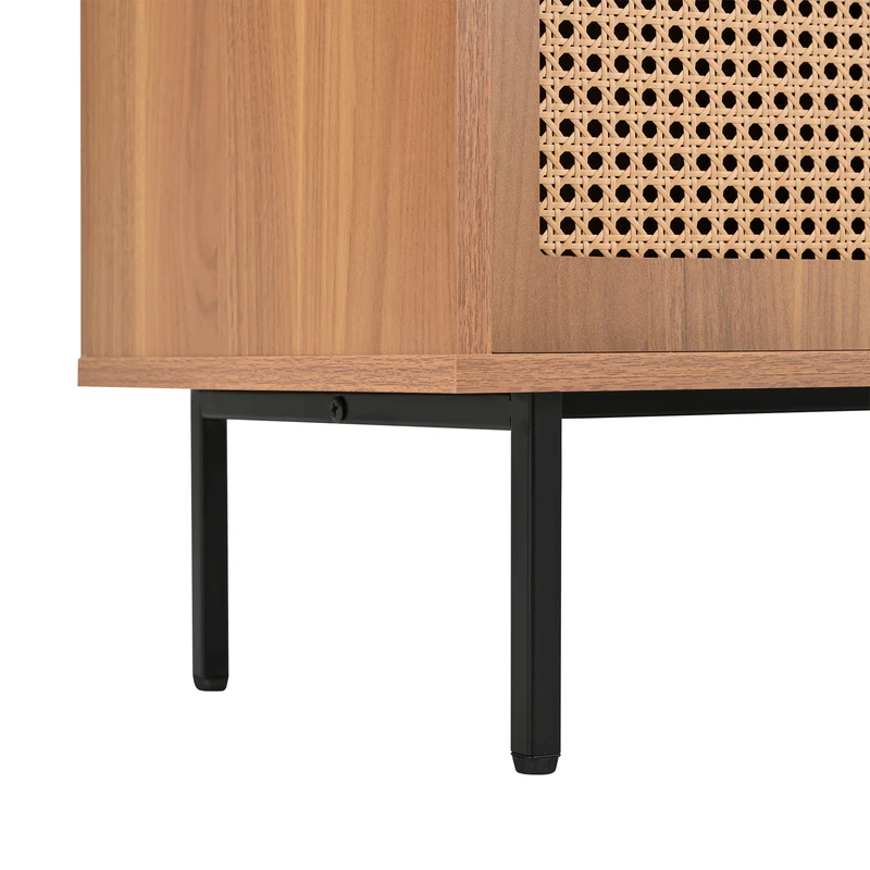 Buffet vintage effet bois et 2 portes coulissantes en rotin tressé et 3 tiroirs PROPOLIS