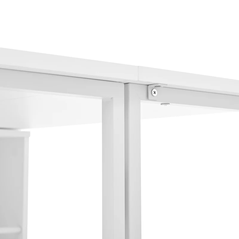 Buffet avec table retratable à 360° avec portes en verre ondulé convertible îlot de cuisine blanc PRAIRIEHAZE