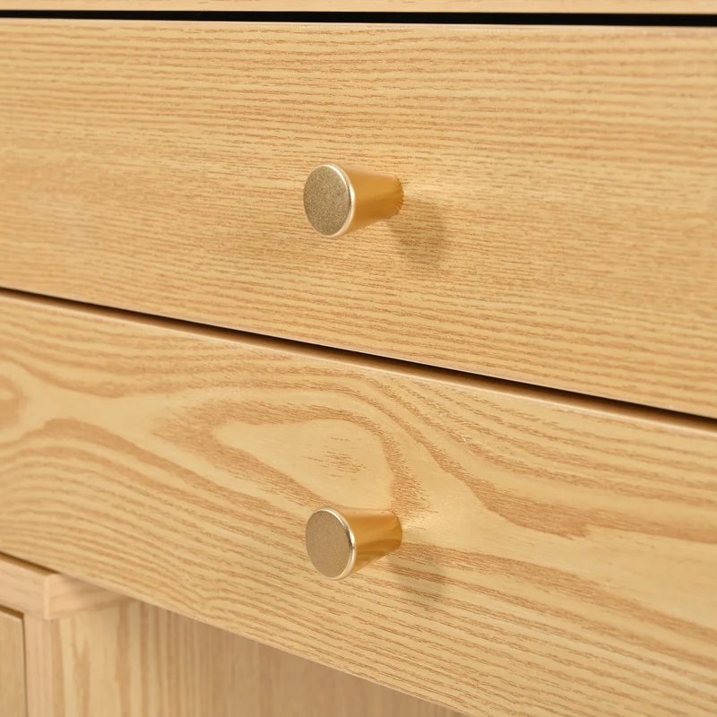 Coiffeuse moderne effet bois avec un miroir LED d'éclairage, 3 tiroirs et une armoire latérale (sans tabouret) IMMUNE