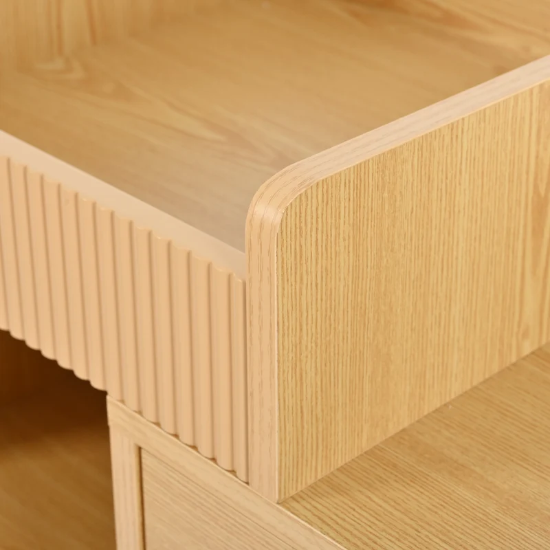 Coiffeuse moderne effet bois avec un miroir LED d'éclairage, 3 tiroirs et une armoire latérale (sans tabouret) IMMUNE
