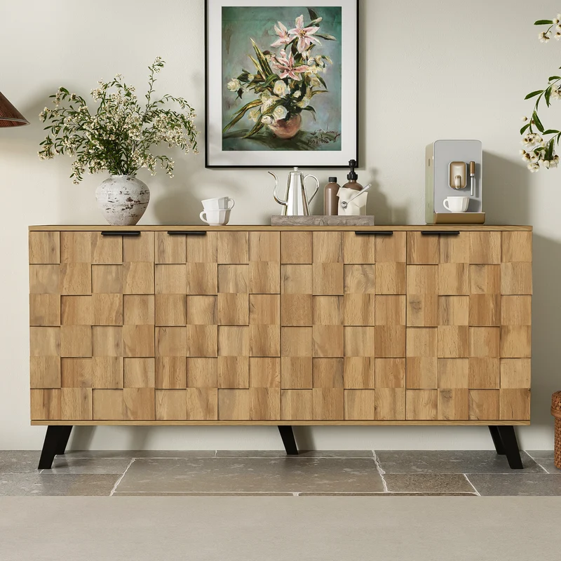 Buffet moderne effet bois à 4 portes 160,5x35,5x78cm OCAERS