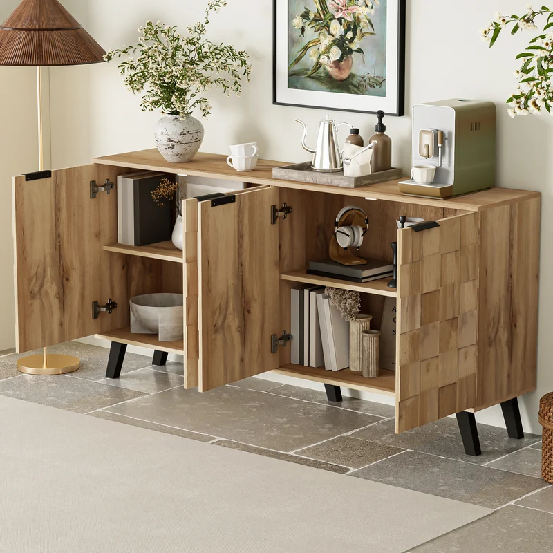 Buffet moderne effet bois à 4 portes 160,5x35,5x78cm OCAERS