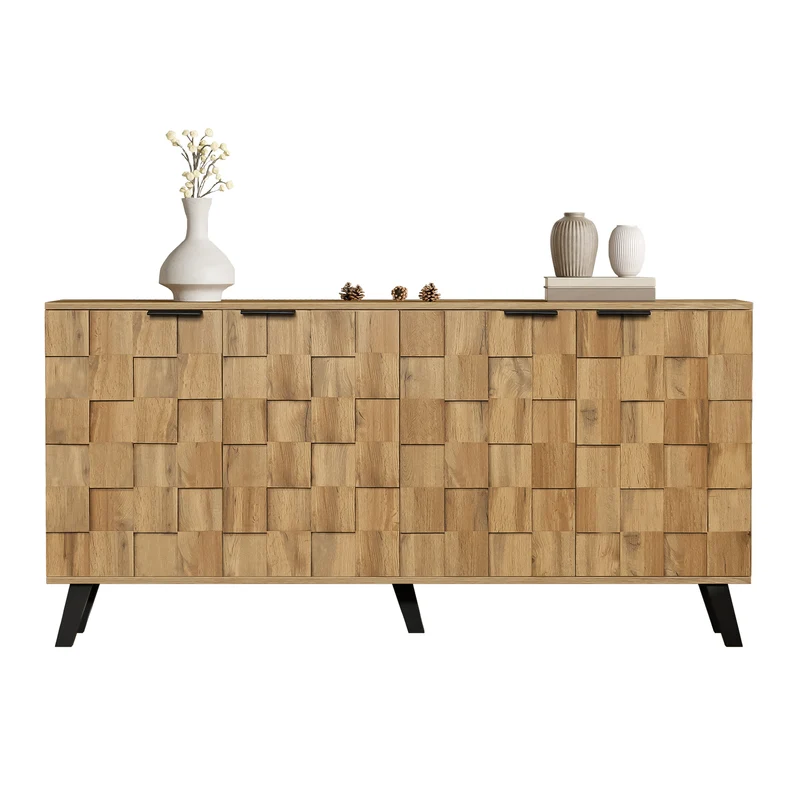 Buffet moderne effet bois à 4 portes 160,5x35,5x78cm OCAERS