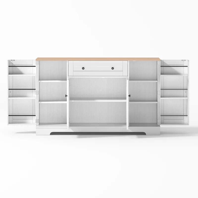 Buffet de cuisine blanc et effet bois 1 tiroir et 4 portes, étagères réglables LIGNIN