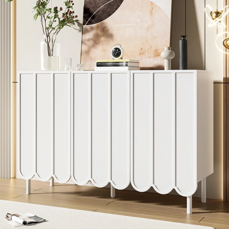Buffet blanc moderne avec 3 portes ondulées et étagères réglables ROYALJEL