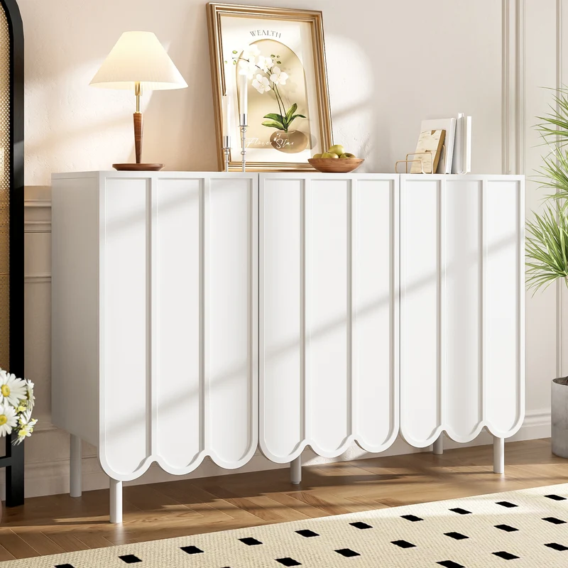 Buffet blanc moderne avec 3 portes ondulées et étagères réglables ROYALJEL