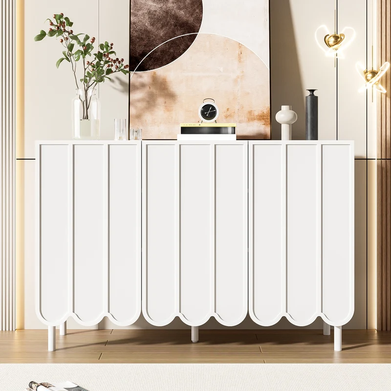 Buffet blanc moderne avec 3 portes ondulées et étagères réglables ROYALJEL