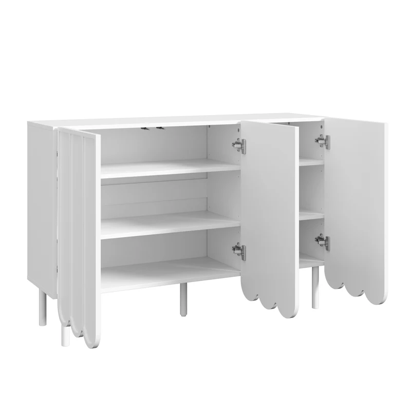Buffet blanc moderne avec 3 portes ondulées et étagères réglables ROYALJEL