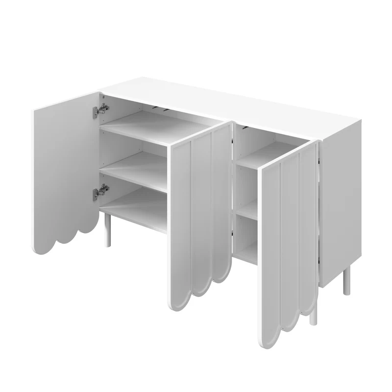 Buffet blanc moderne avec 3 portes ondulées et étagères réglables ROYALJEL