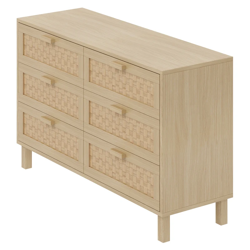 Buffet effet bois naturel 6 tiroirs en rotin FERNVALE