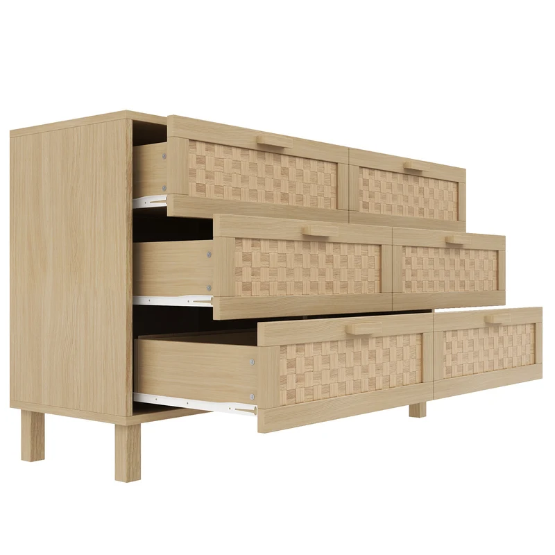 Buffet effet bois naturel 6 tiroirs en rotin FERNVALE