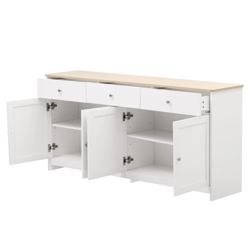 Buffet blanc et effet bois 4 portes 3 tiroirs 160*37*75cm STAANKIL