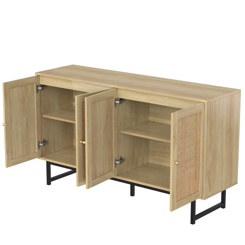 Buffet naturelle effet bois 4 portes en rotin 140*39*80cm STIQNOID