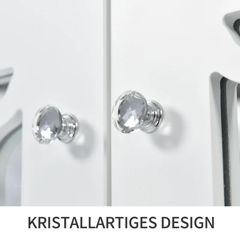 Buffet blanc design 4 portes miroir motif géométrique et poignées en cristal froid 160*40*84cm VOVRATH WHITE