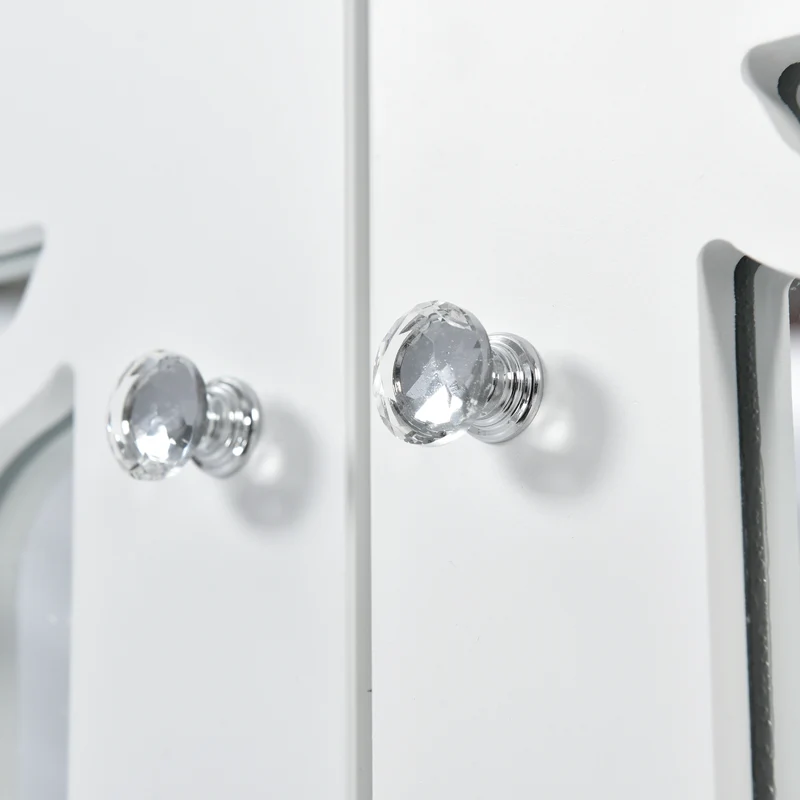 Buffet blanc design 4 portes miroir motif géométrique et poignées en cristal froid 160*40*84cm VOVRATH WHITE